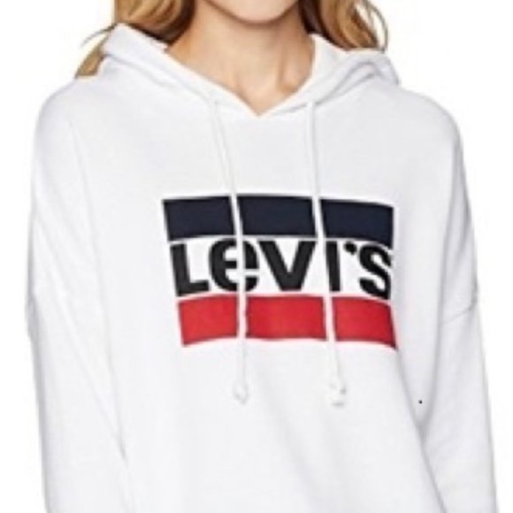 Levi's Tops - Levi's Classic Bar Logo Cropped White Hoody